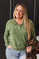 Just Once More Long Sleeve Henley Top- Light Olive
