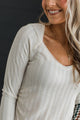 Making Me Smile Ribbed Long Sleeve Top- Cream