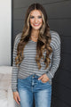 Delighted By This Striped Sweater- Heather Grey