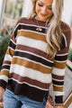 Sounds Like Me Multi-Color Stripe Sweater- Dark Brown & Goldenrod
