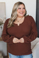 Uncovering Happiness Ribbed Puff Sleeve Top- Chocolate