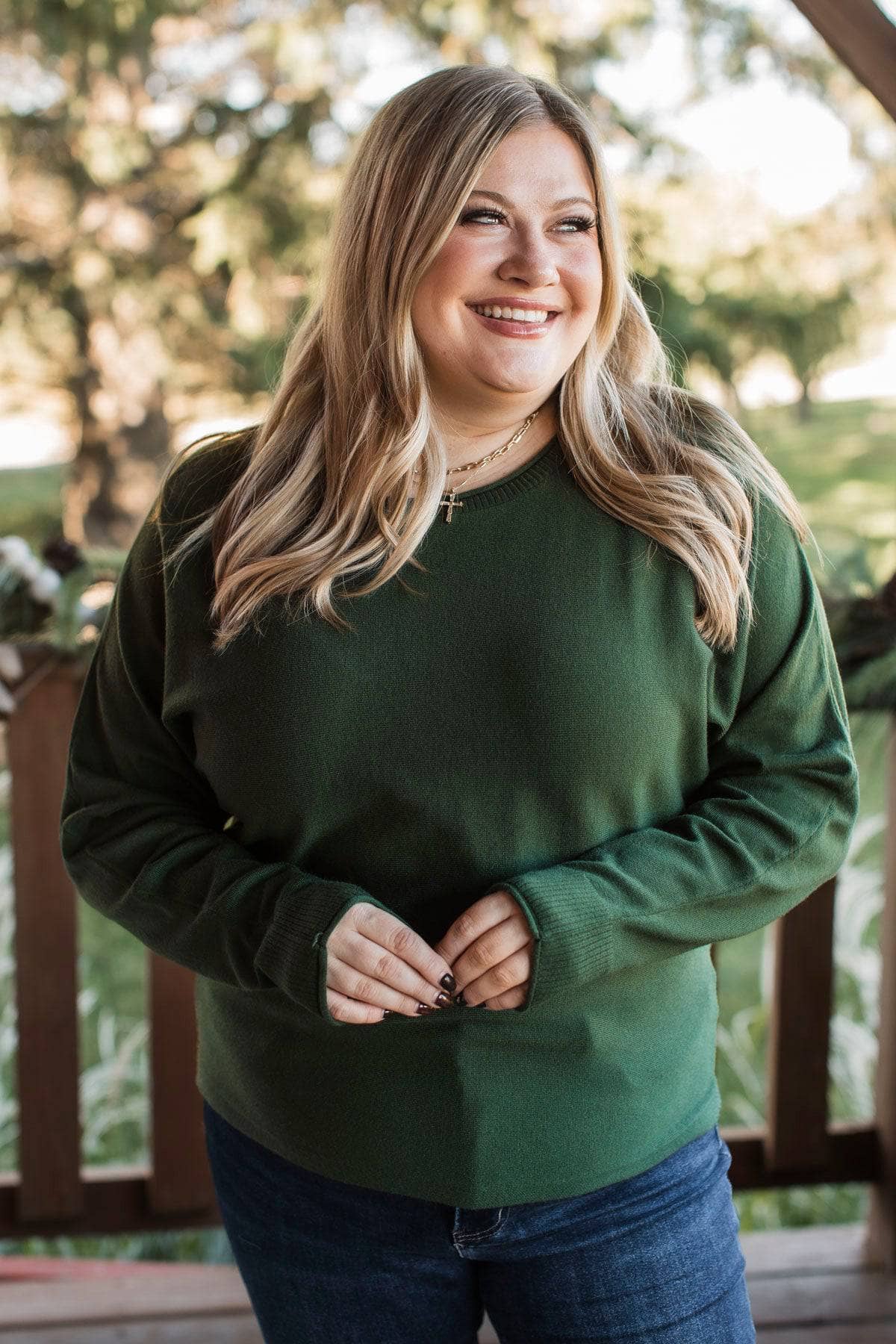 Don't Overthink It Knit Dolman Sweater- Forest Green