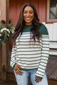 Can't Stay Away Striped Sweater- Ivory & Forest Green