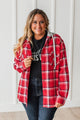 Falling Again Plaid Hooded Top- Red