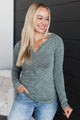 Laugh More Long Sleeve Ribbed Top- Teal