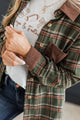 Autumn Evenings Plaid Button Up Top- Olive