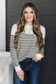 So Exciting Striped Knit Sweater- Ivory & Dark Sage