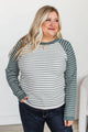Quiet Beauty Long Sleeve Striped Top- Dusty Jade