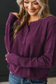 Just Once More Long Sleeve Henley Top- Plum