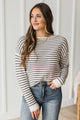Trusting The Process Striped Pullover Top- Ivory, Brown & Lavender