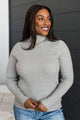 More To Discover Mock Neck Ribbed Sweater- Heather Grey