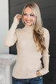More To Discover Mock Neck Ribbed Sweater- Almond