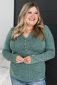 Laugh More Long Sleeve Ribbed Top- Hunter Green