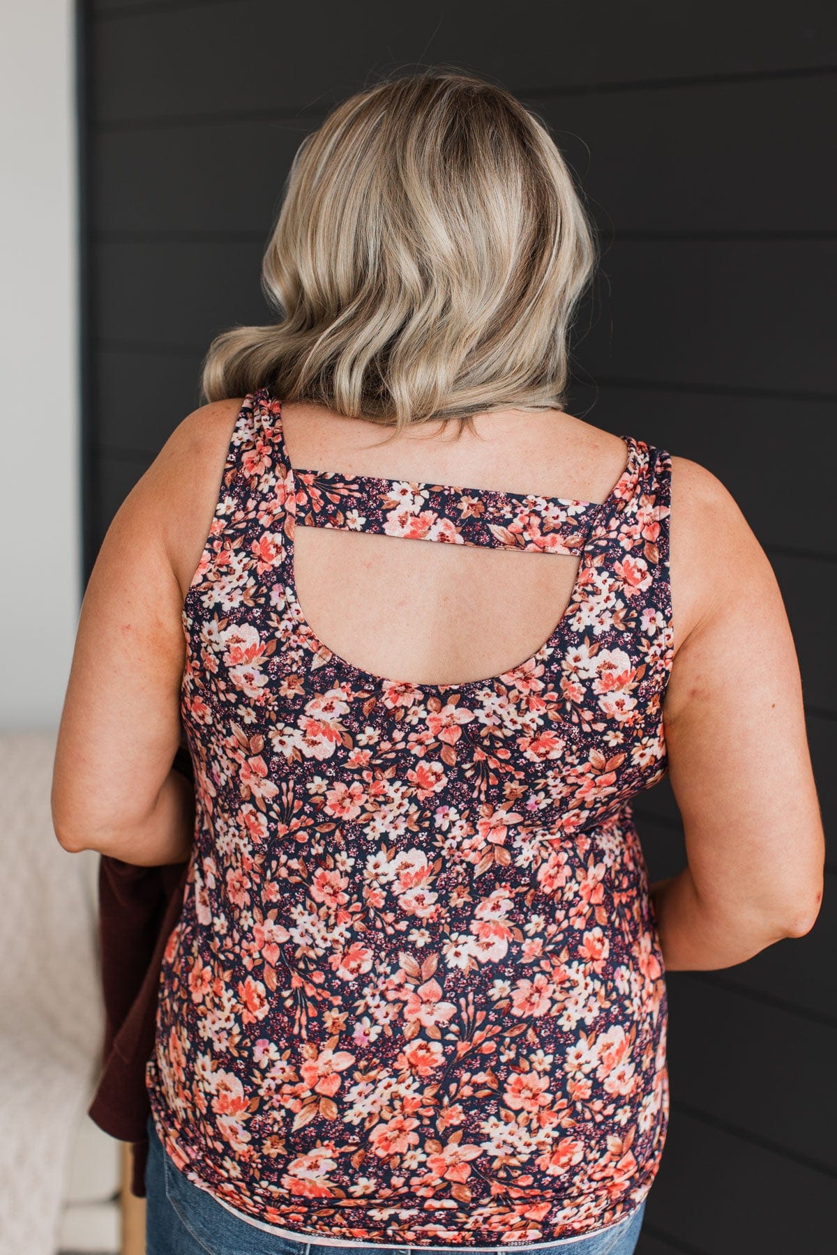 Between You & Me Floral Tank Top- Navy