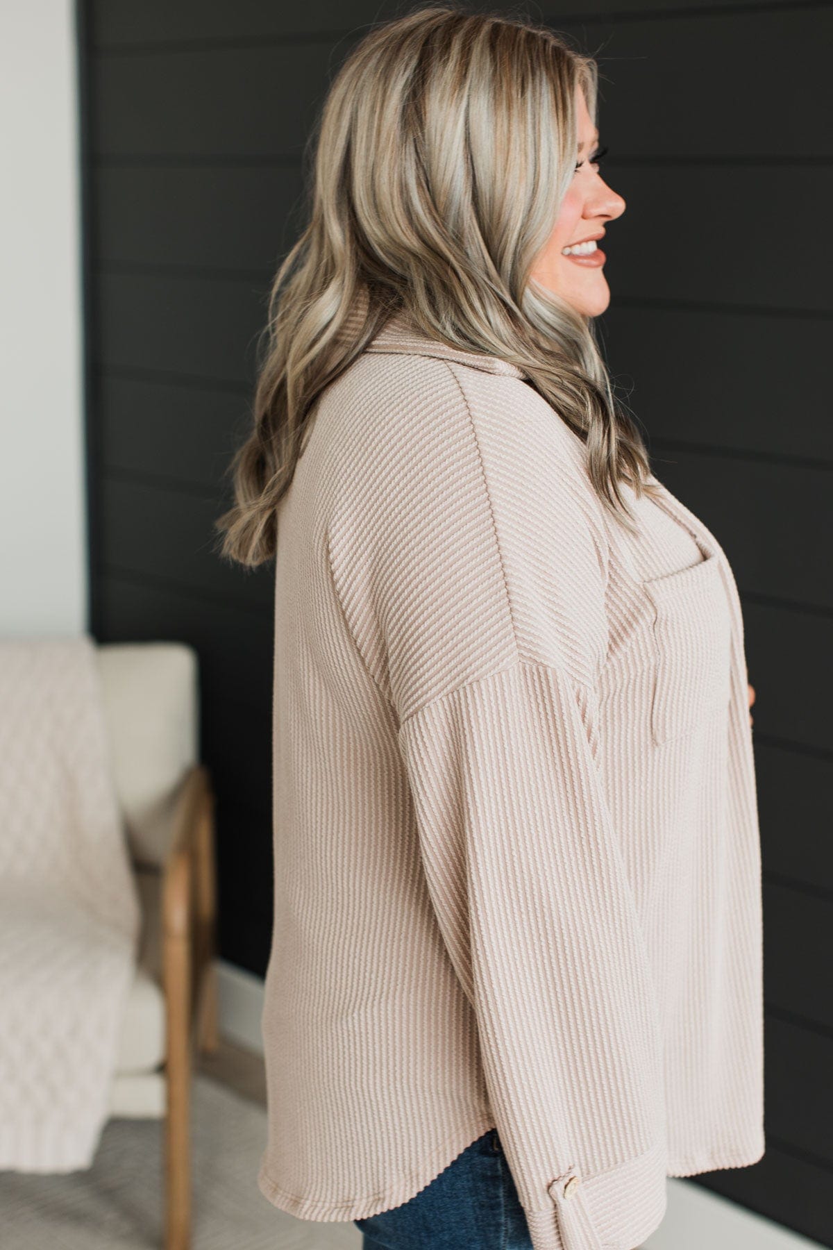 Feeling Bold Ribbed Shirt Jacket- Nude