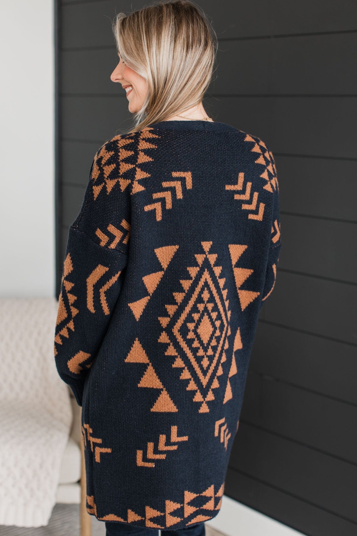 More Than Style Aztec Knit Cardigan Navy The Pulse Boutique