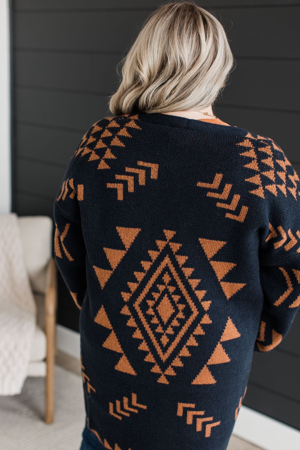 More Than Style Aztec Knit Cardigan- Navy