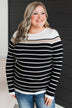 Can't Stay Away Striped Sweater- Black & Taupe