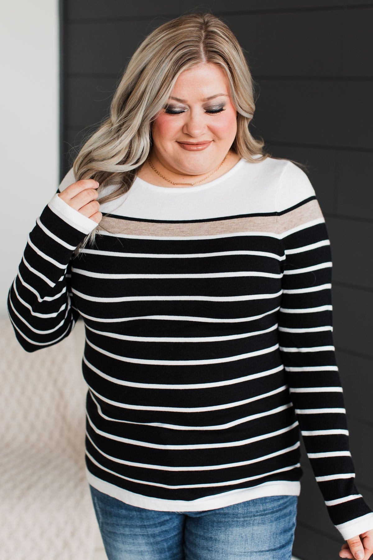 Can't Stay Away Striped Sweater- Black & Taupe