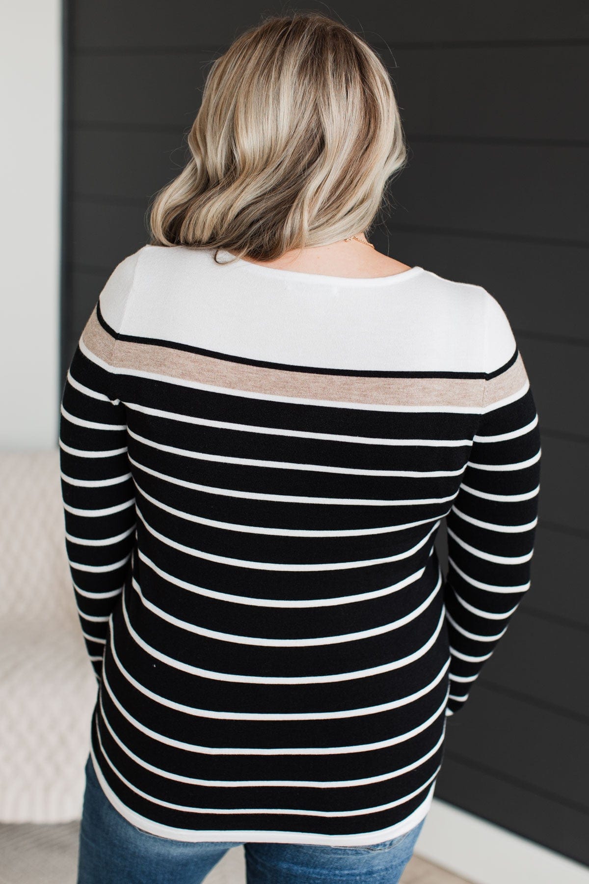 Can't Stay Away Striped Sweater- Black & Taupe