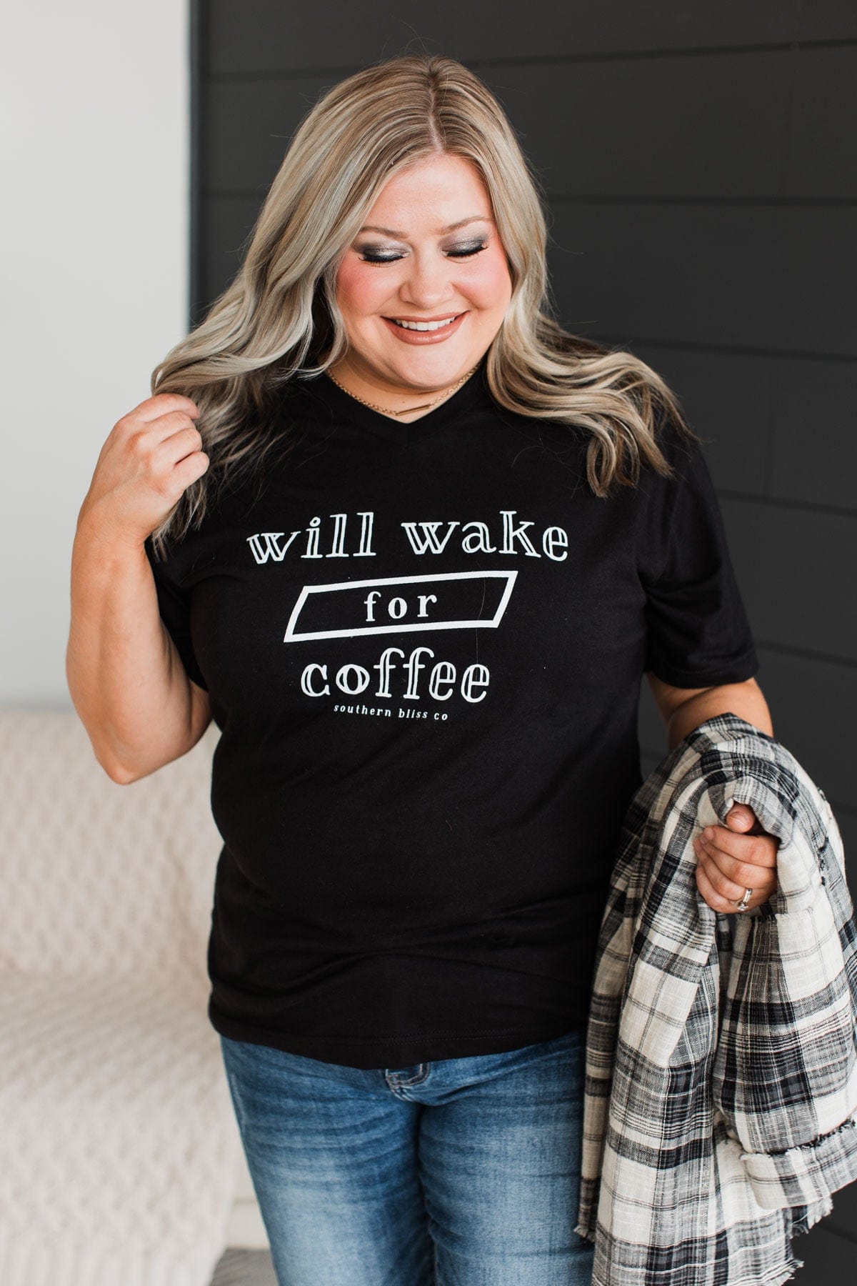 "Will Wake For Coffee" Graphic Tee- Black