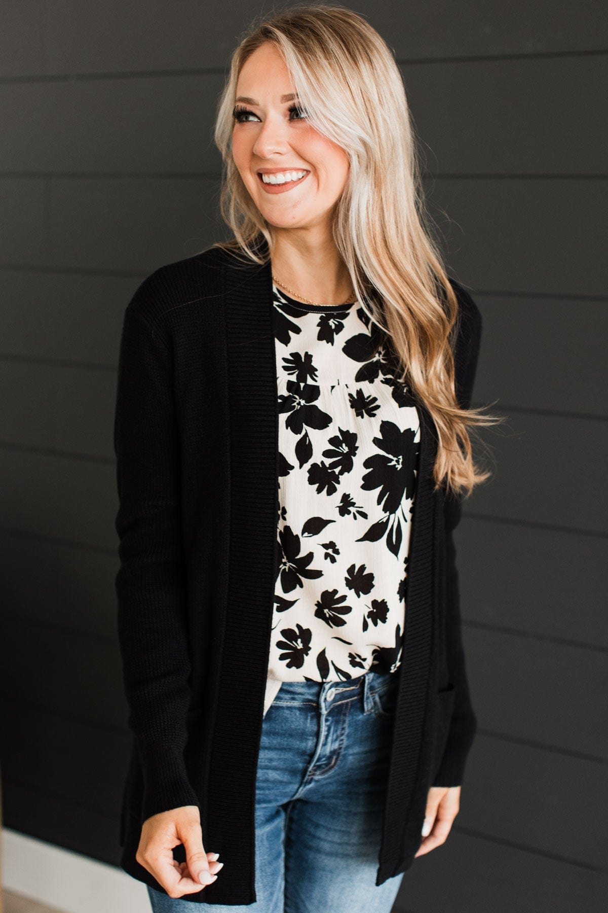 Walking On Clouds Knit Cardigan- Black