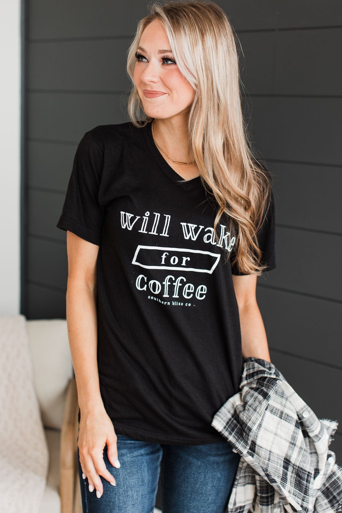 "Will Wake For Coffee" Graphic Tee- Black