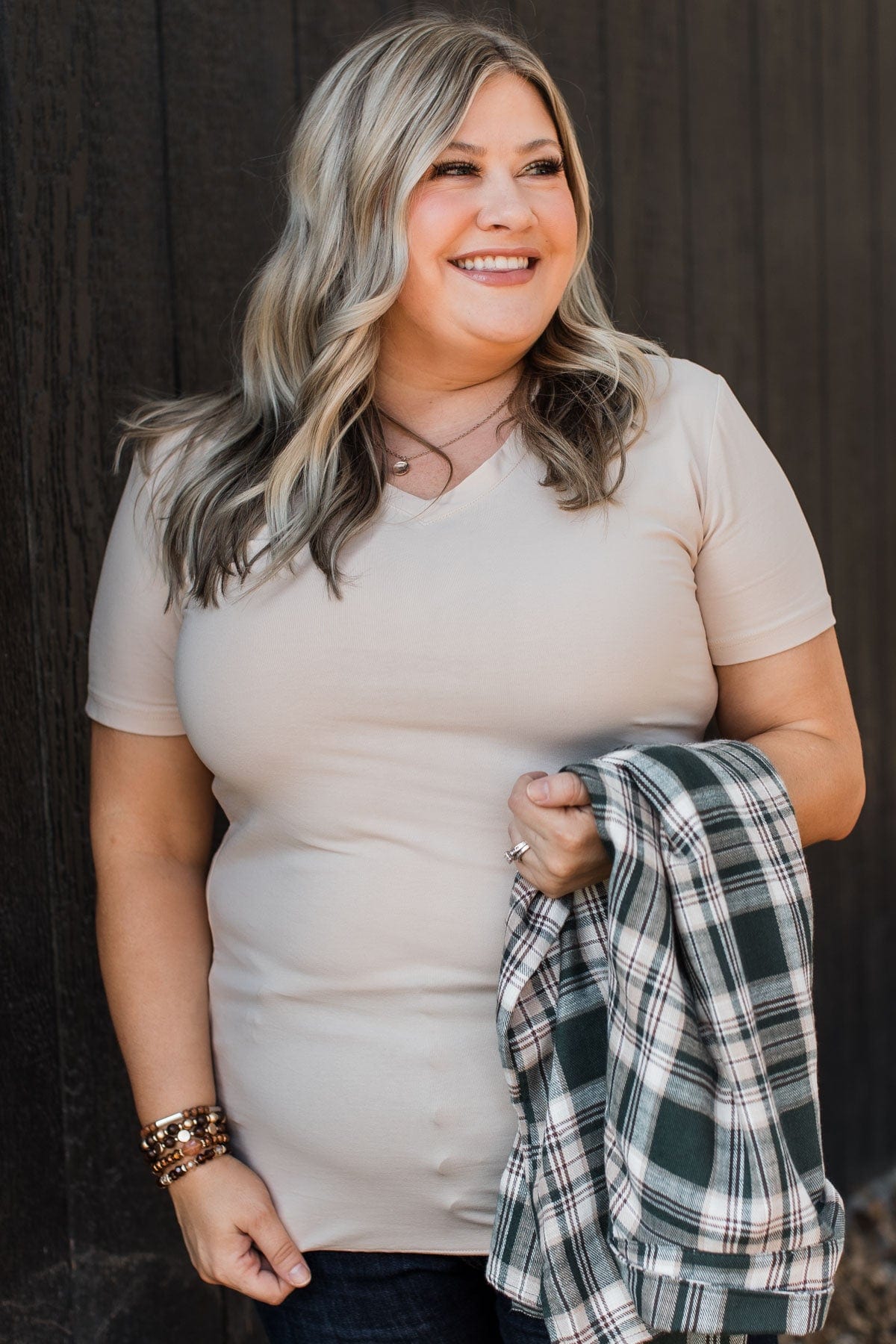 Light The Way V-Neck Top- Nude