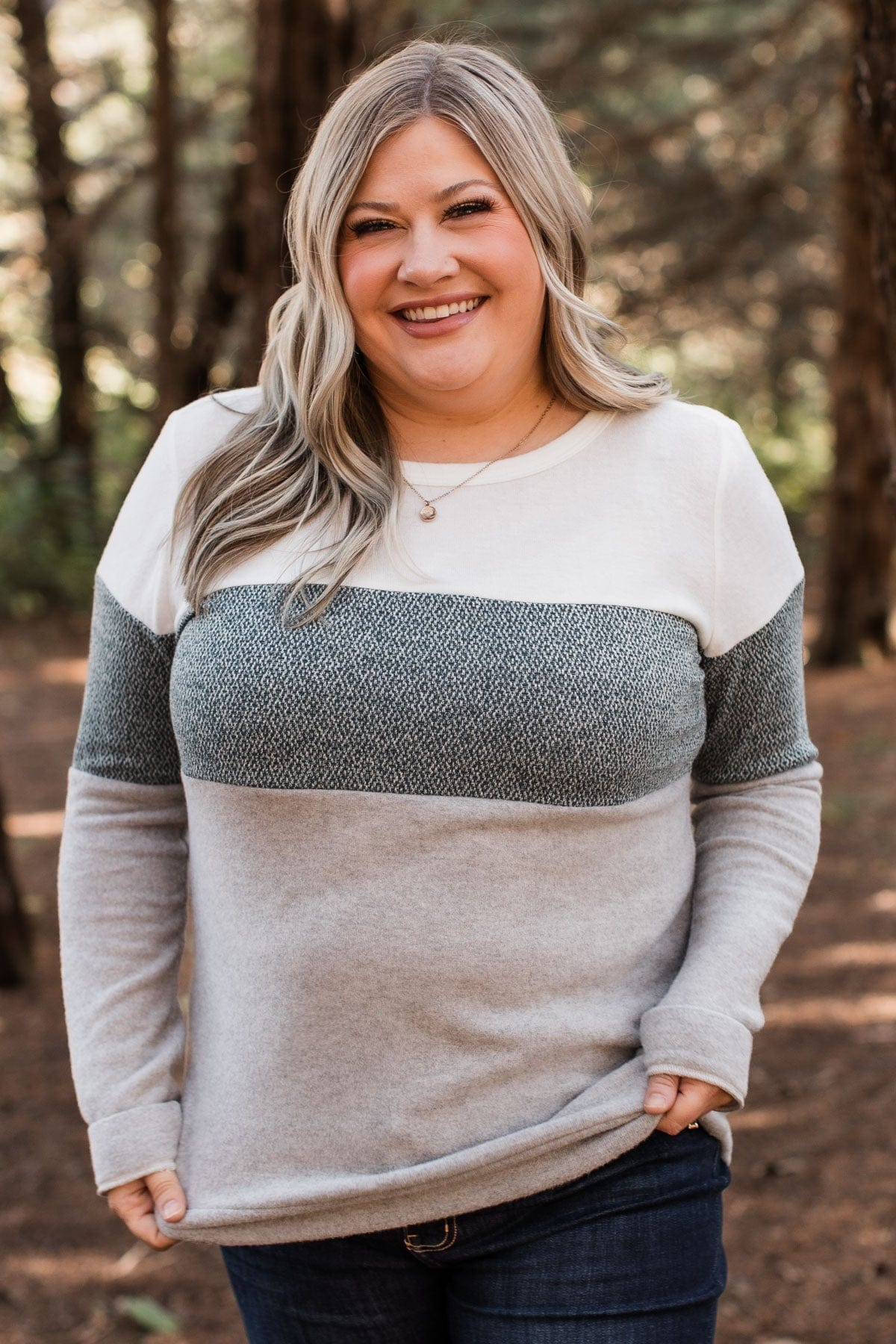 Sweet Gestures Color Block Top- Heather Grey & Forest