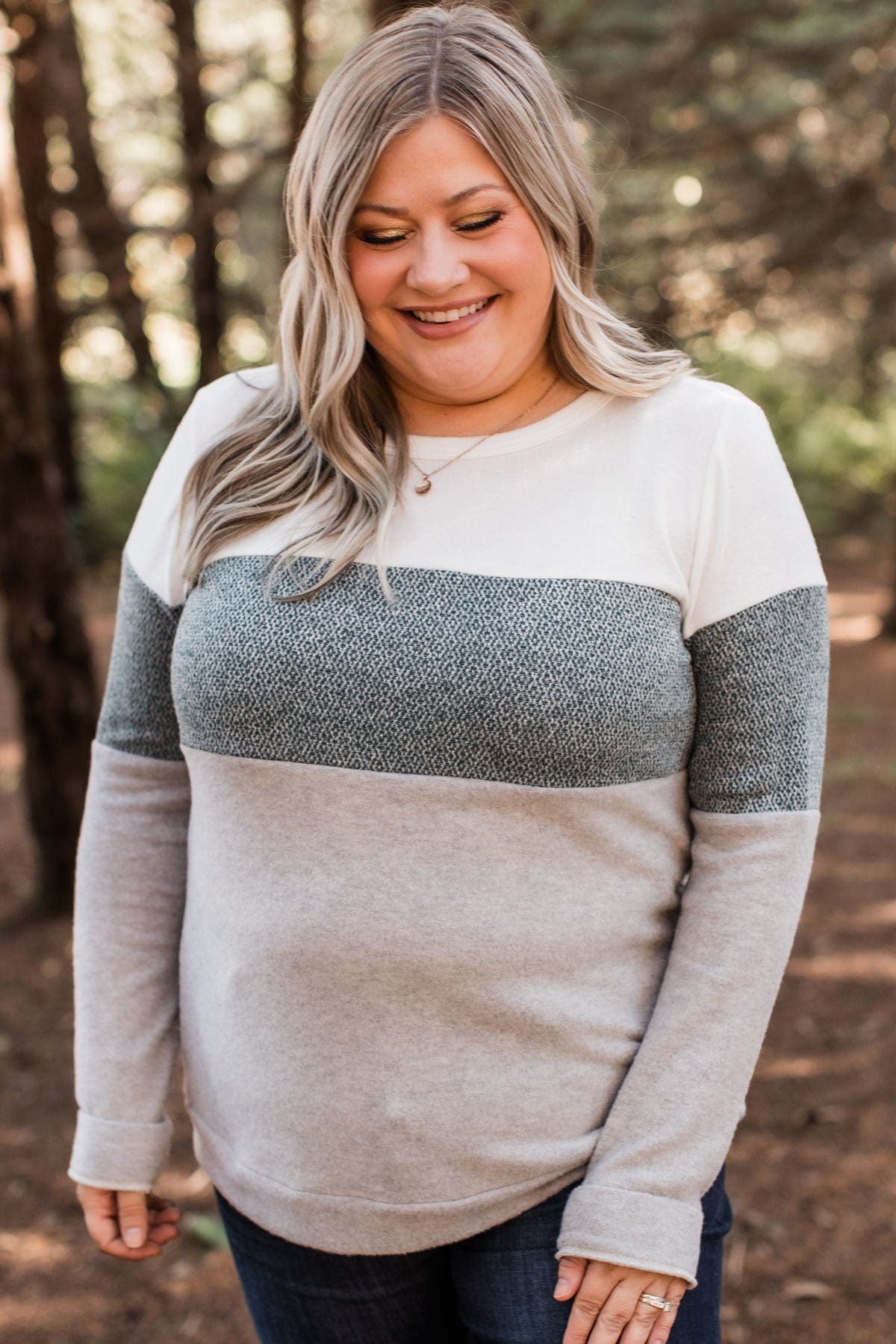 Sweet Gestures Color Block Top- Heather Grey & Forest