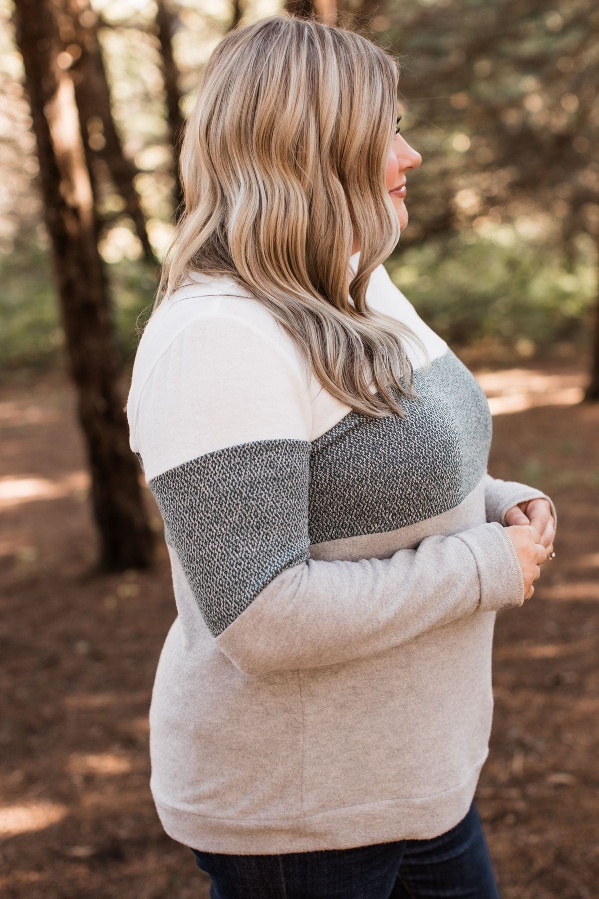 Sweet Gestures Color Block Top- Heather Grey & Forest