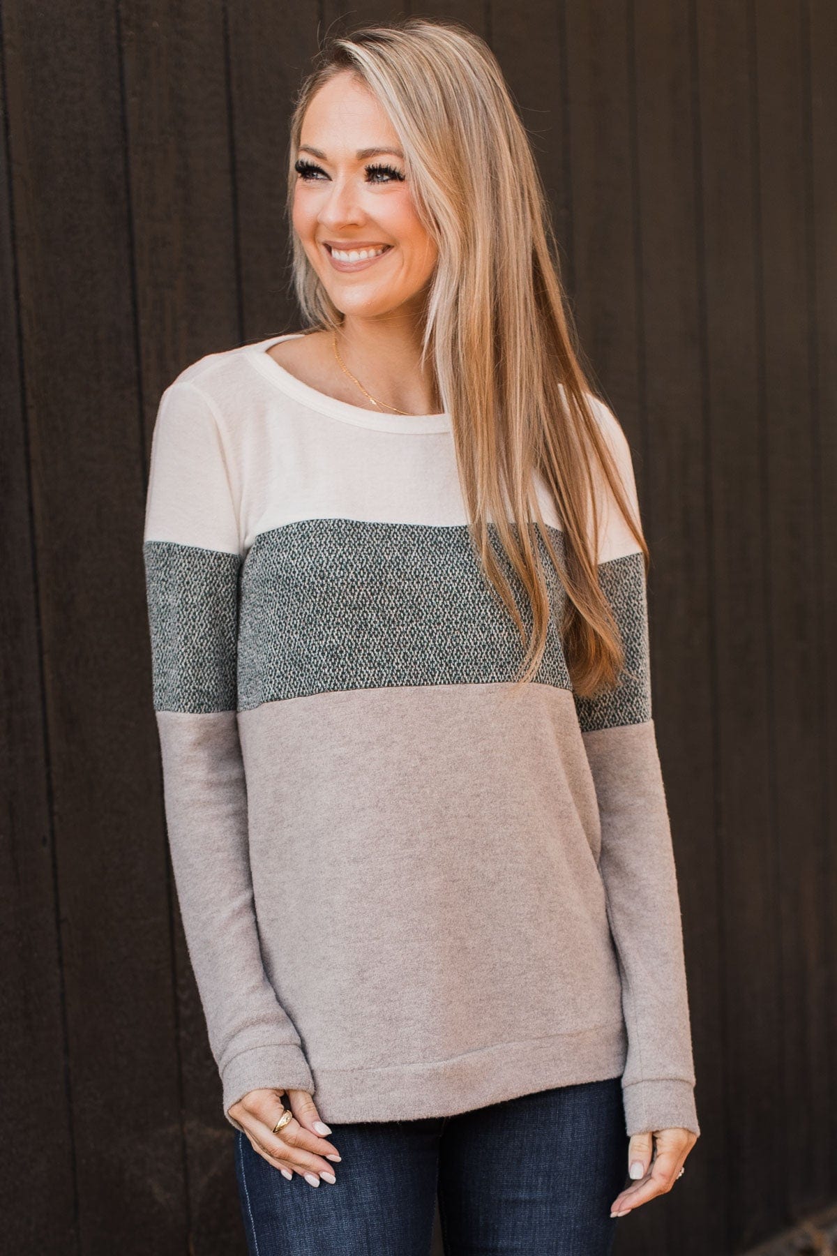 Sweet Gestures Color Block Top- Heather Grey & Forest