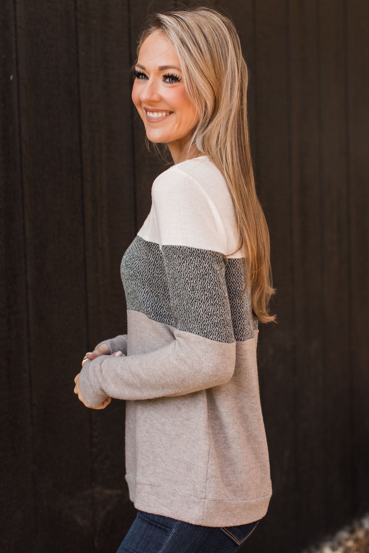 Sweet Gestures Color Block Top- Heather Grey & Forest