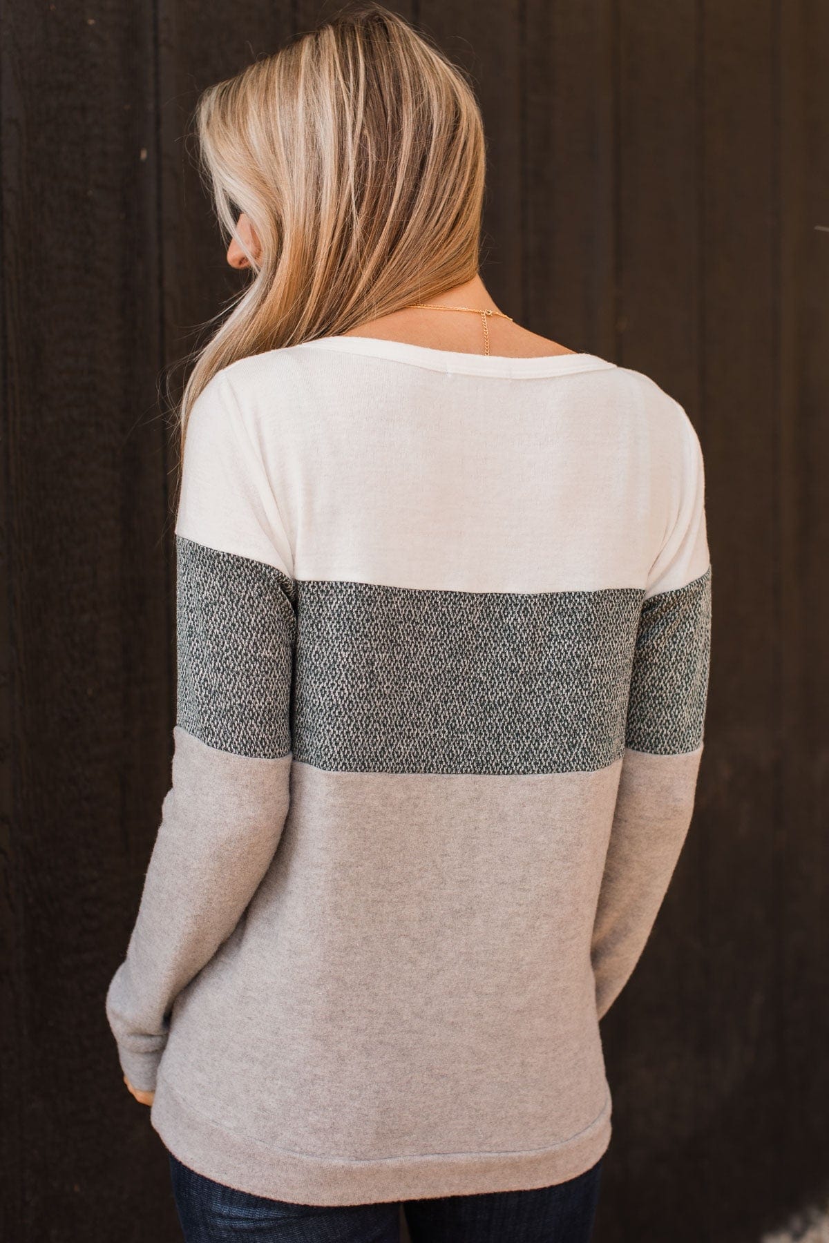 Sweet Gestures Color Block Top- Heather Grey & Forest
