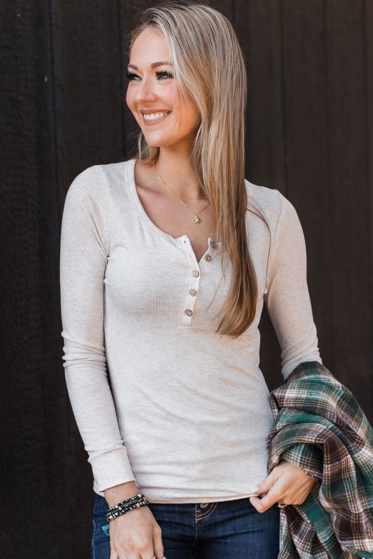 Rise To The Top Knit Henley Top- Oatmeal