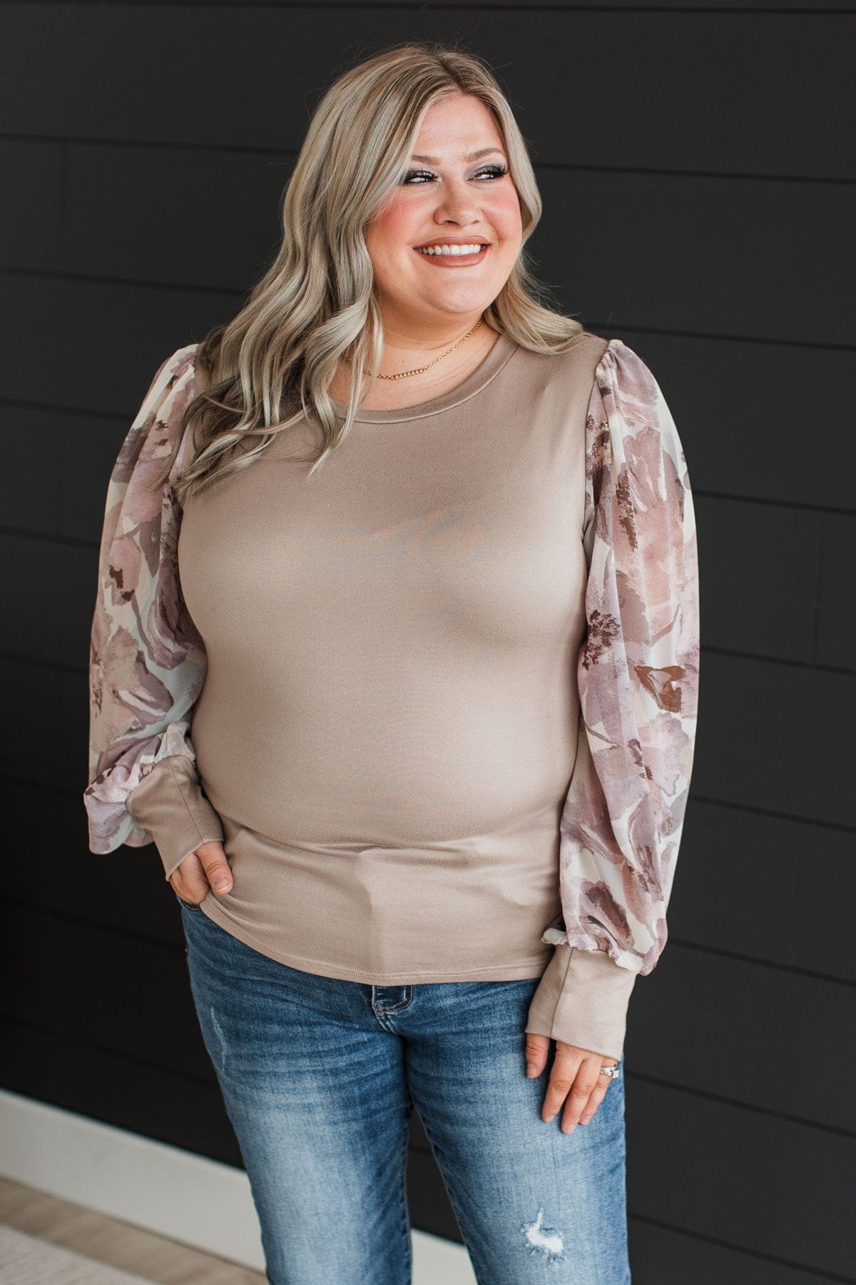 Simply Darling Puff Sleeve Top- Taupe