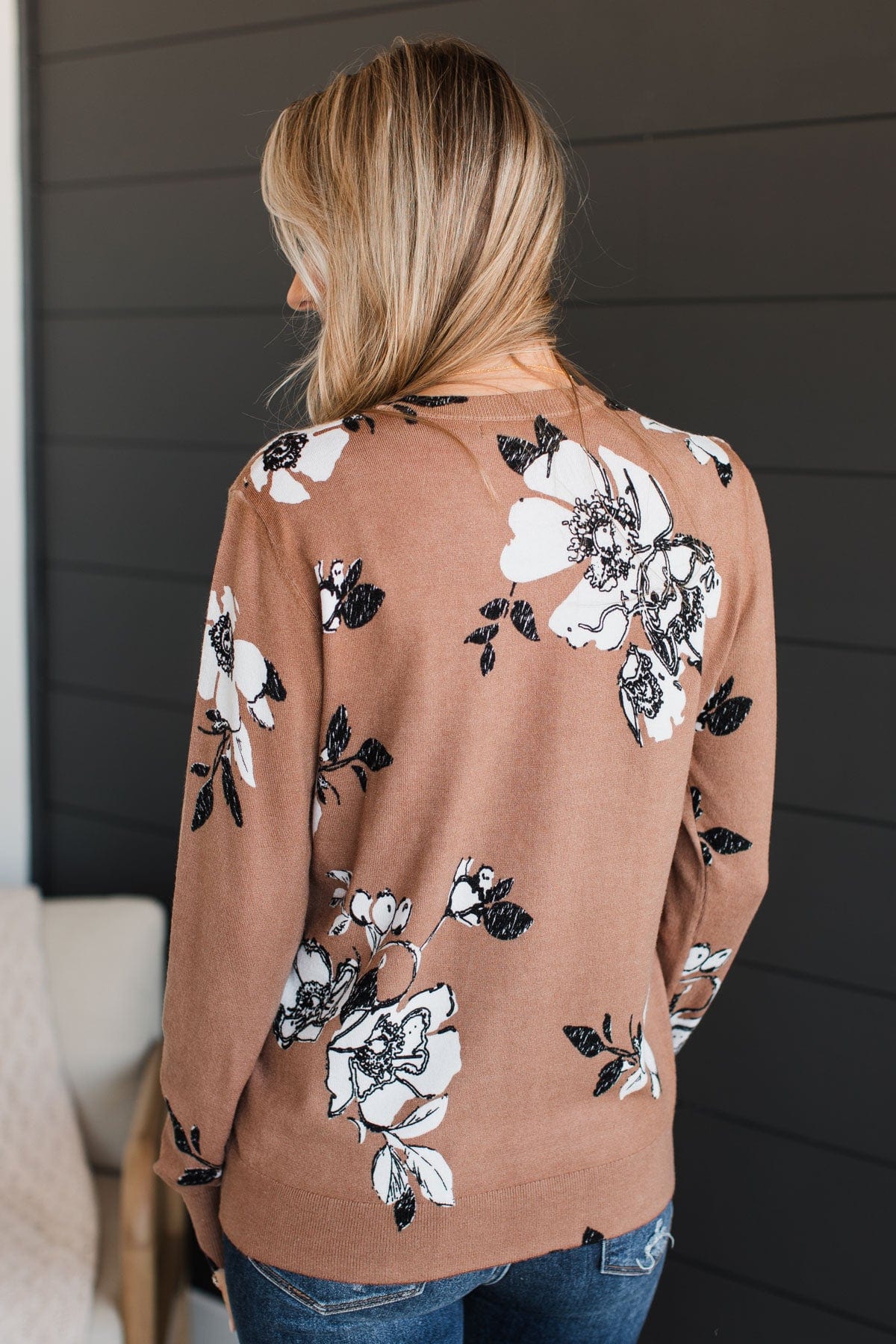 Just For Love Floral Sweater- Mocha