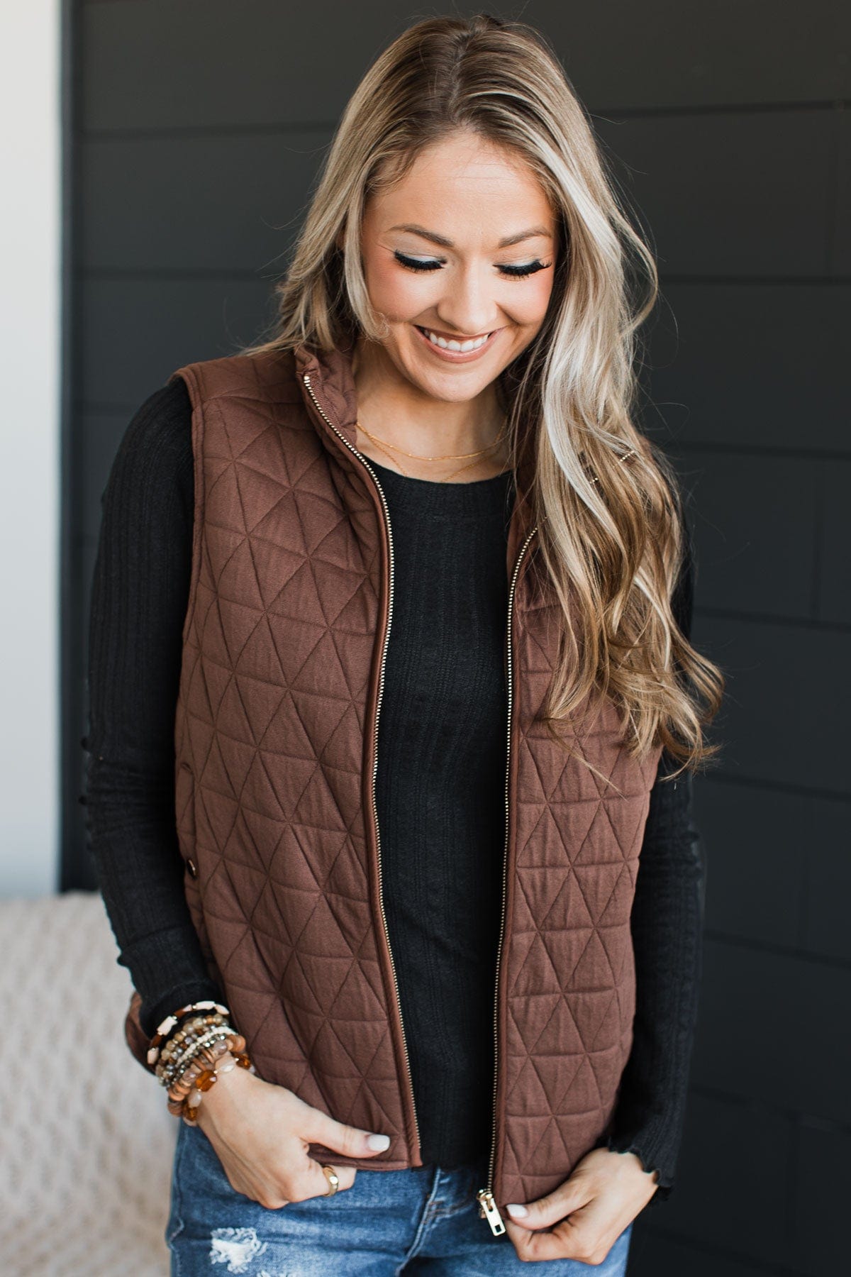 Puffer Vest - Dark brown - Ladies