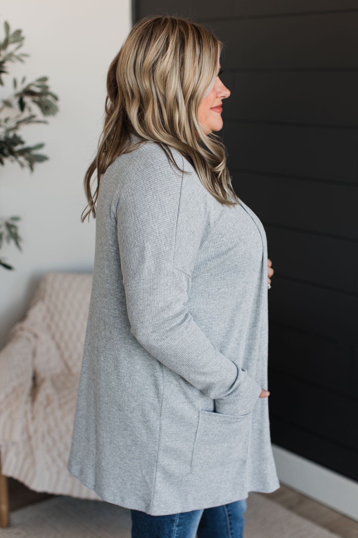 Just A Feeling Knit Cardigan- Heather Grey