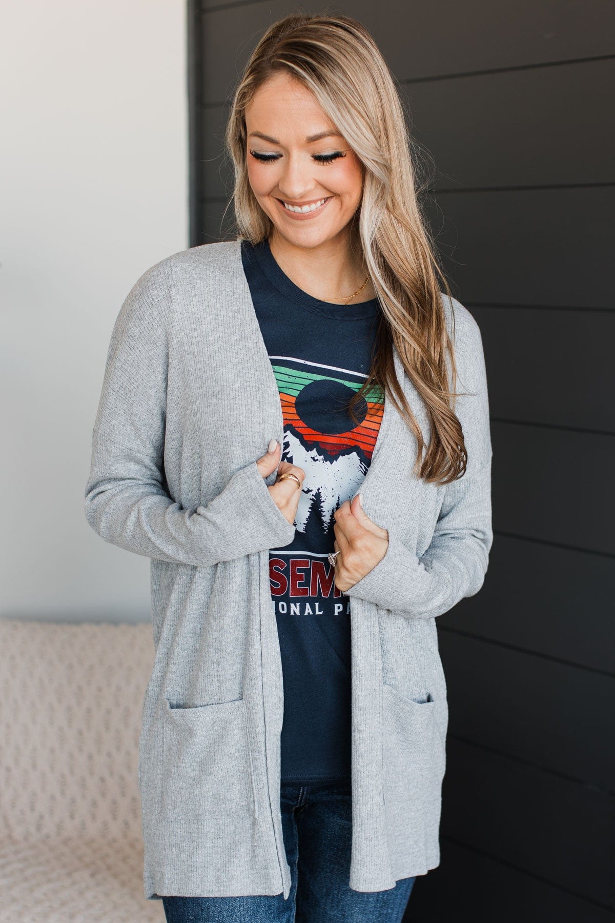 Just A Feeling Knit Cardigan- Heather Grey