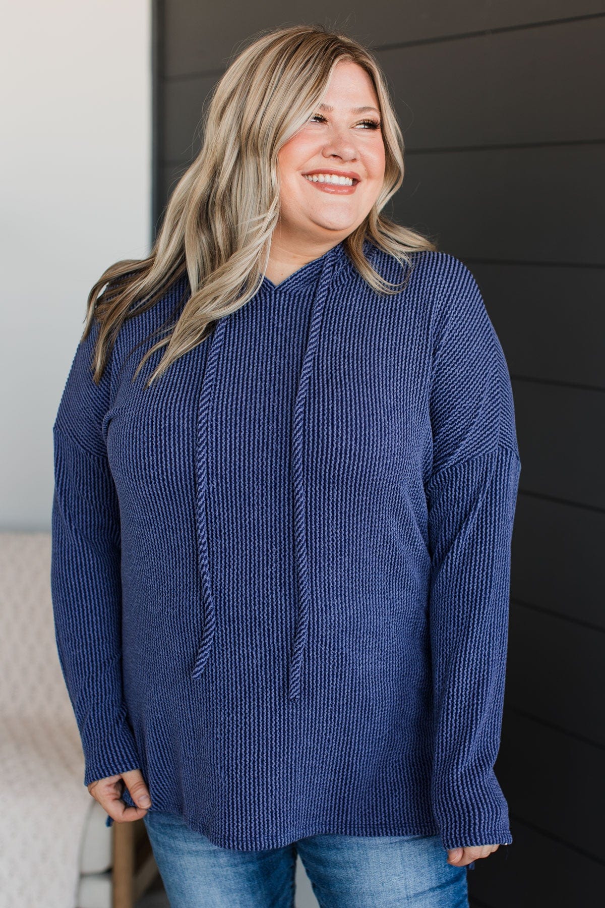 Remember The Night Hooded Knit Top- Navy