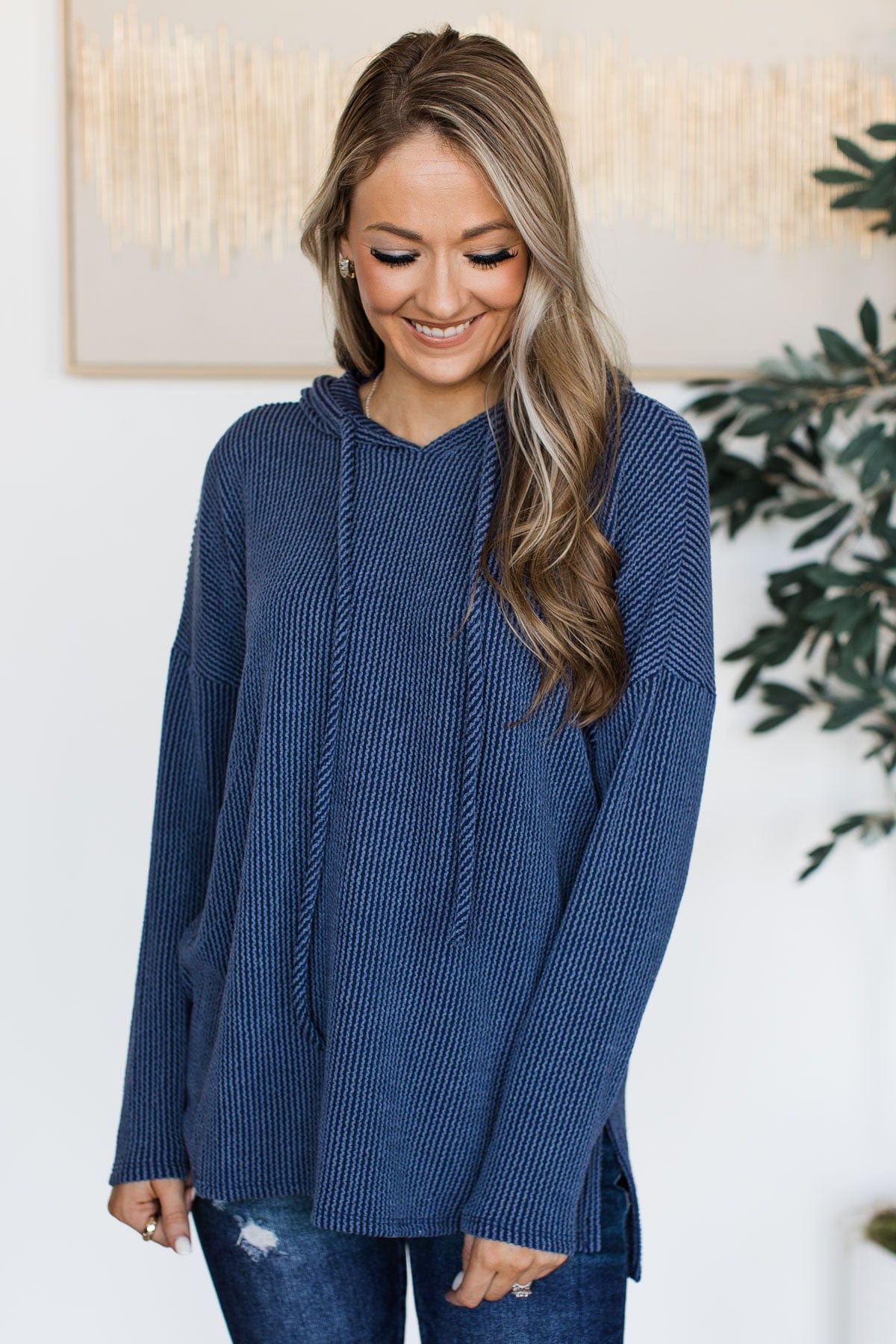 Remember The Night Hooded Knit Top- Navy – The Pulse Boutique