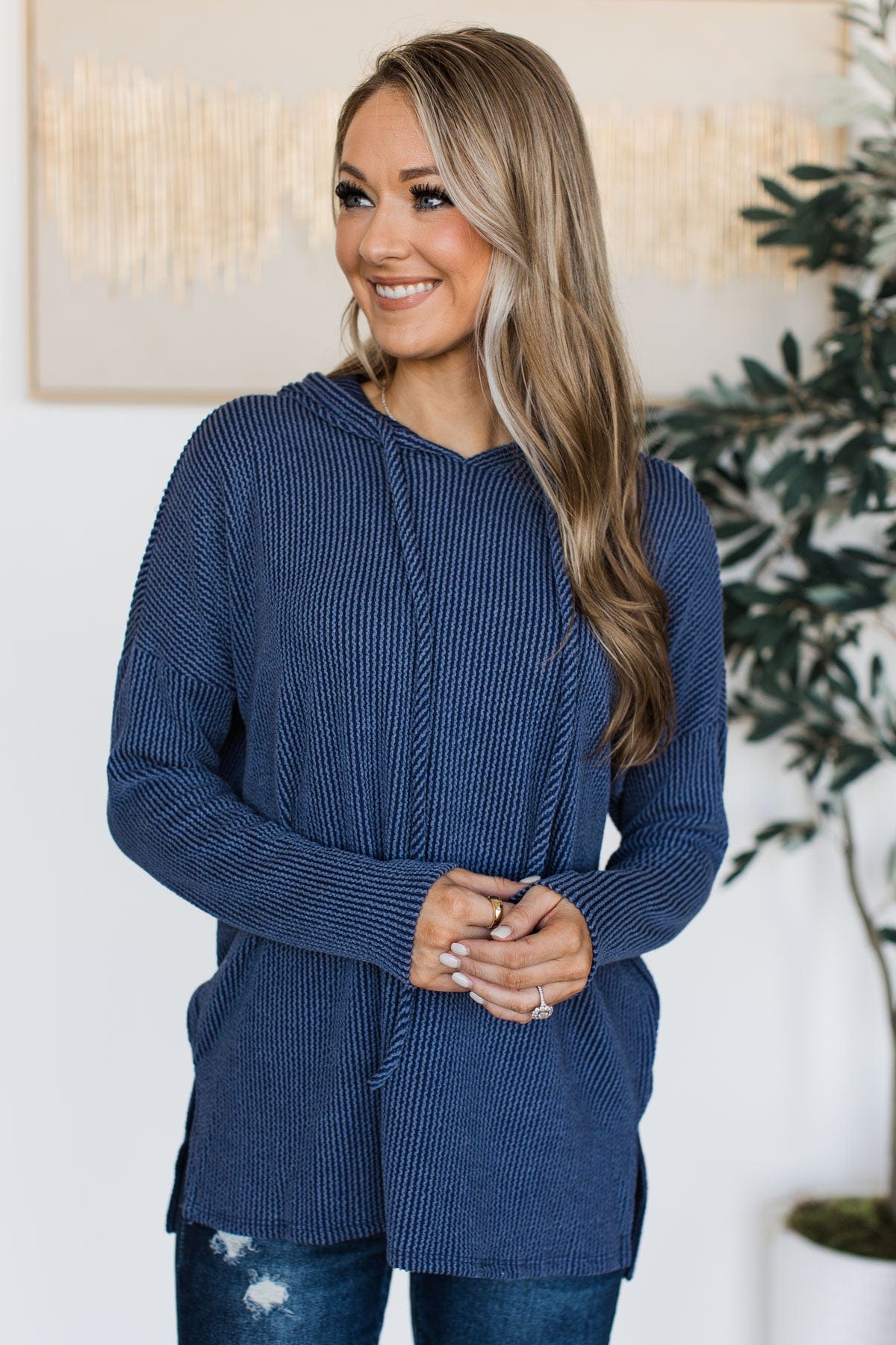 Remember The Night Hooded Knit Top- Navy