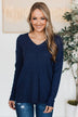 Here Together V-Neck Sweater- Navy