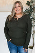 Rise To The Top Knit Henley Top- Dark Olive