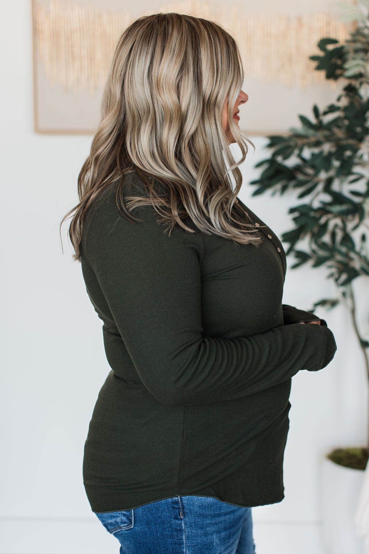 Rise To The Top Knit Henley Top- Dark Olive