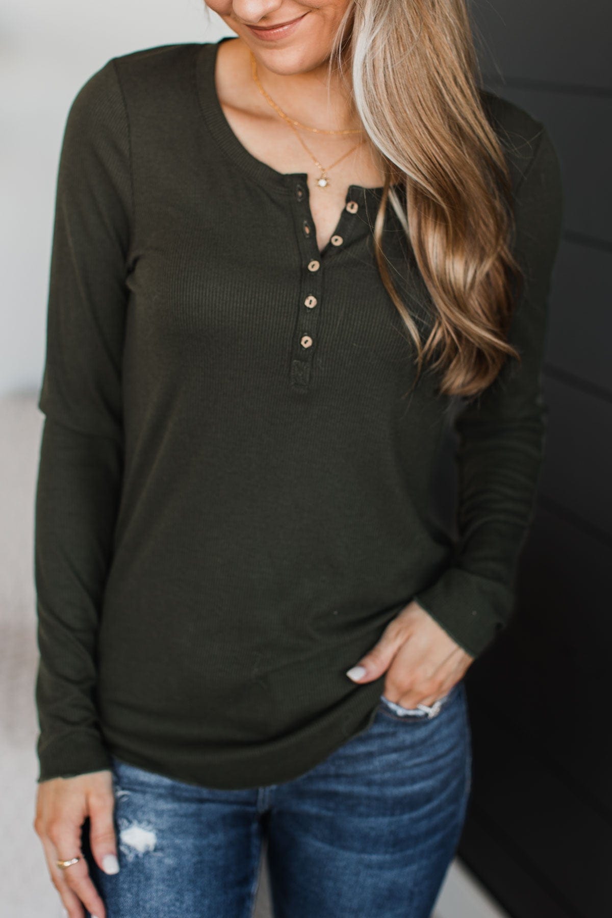 Rise To The Top Knit Henley Top- Dark Olive