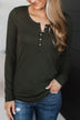 Rise To The Top Knit Henley Top- Dark Olive