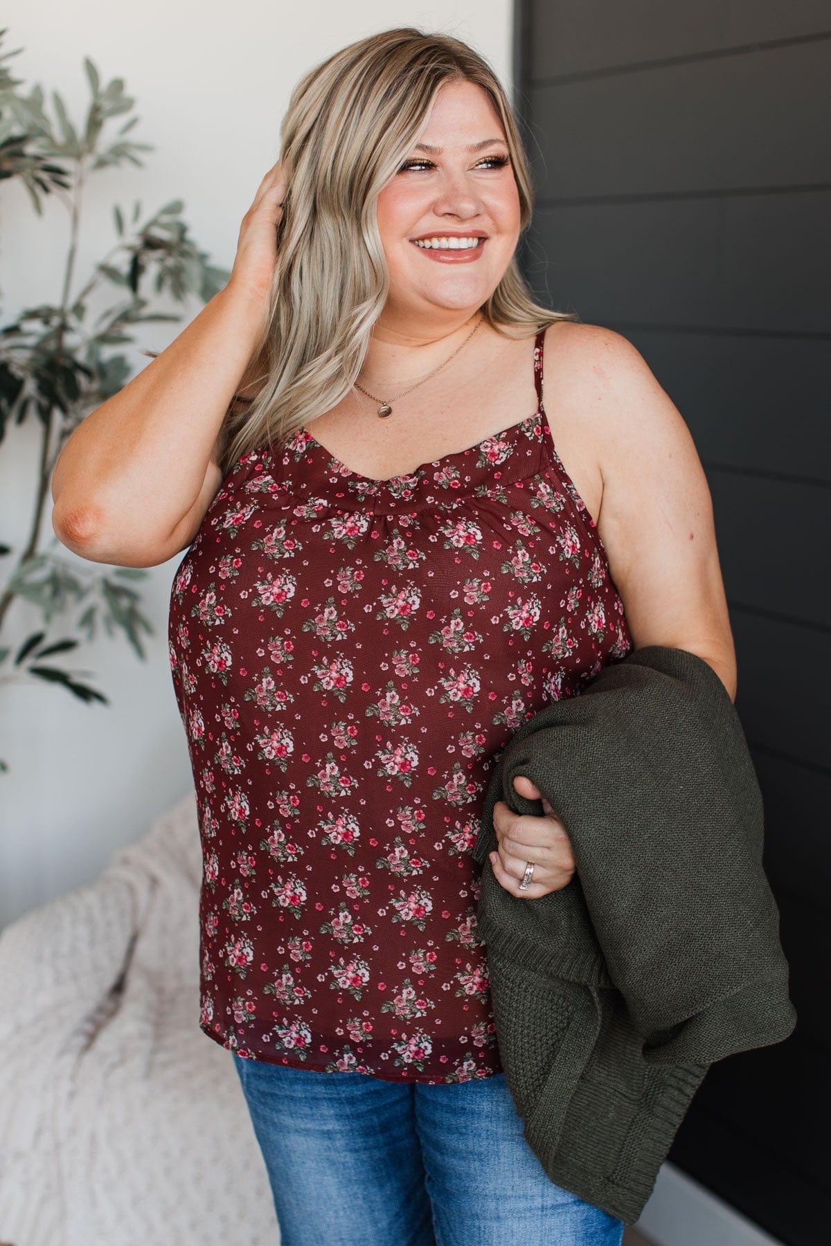 All I Could Want Floral Tank Top- Maroon