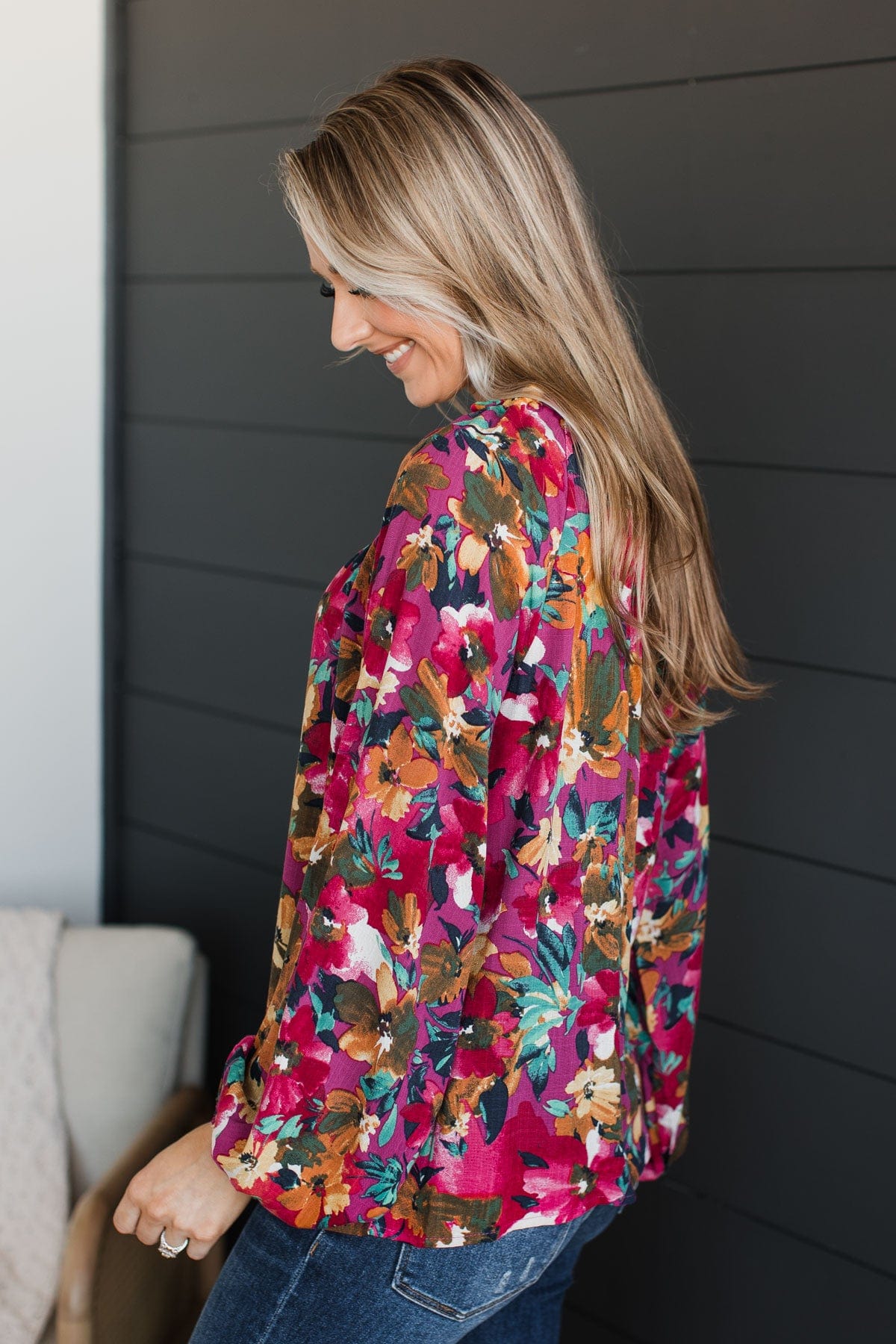 Won't Miss A Thing Floral Blouse- Fuchsia